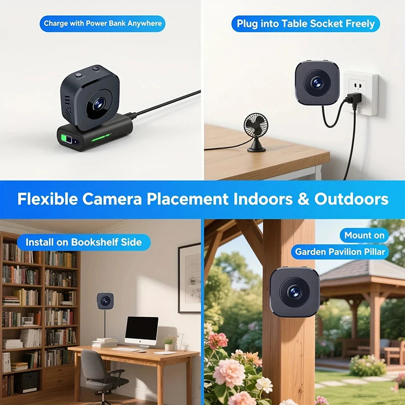 Mini WiFi Security Camera 4K Full HD with Two-Way Audio, Motion Detection, Color Night Vision, IP66 Waterproof Indoor/Outdoor Surveillance Camera for Home and Pet Monitoring