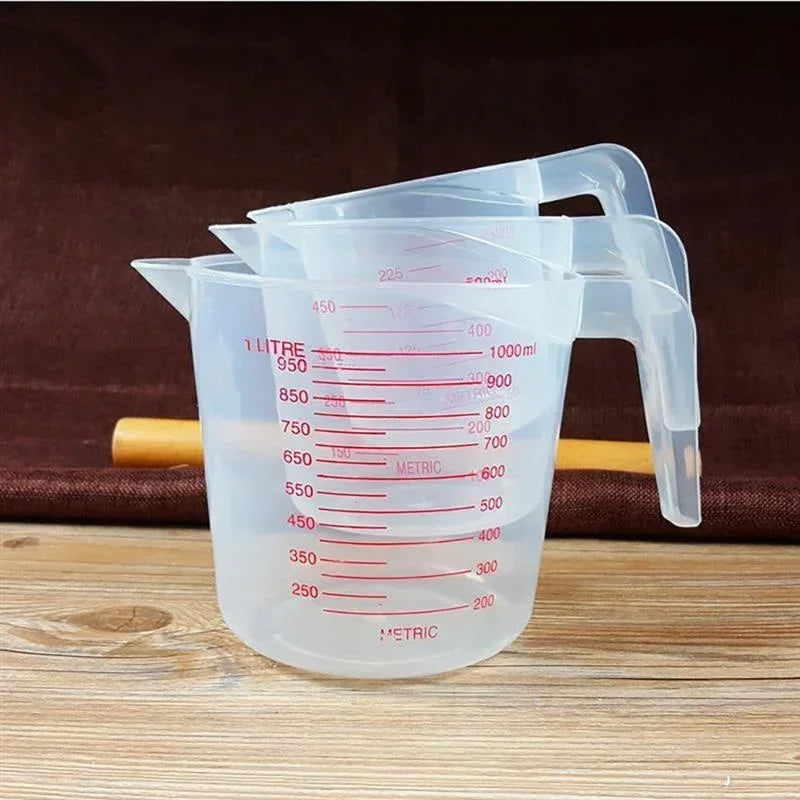 3Pcs Baking Liquid Measuring Cups – Plastic PVC Scale Volume Beaker Set Kitchen Measuring Tools