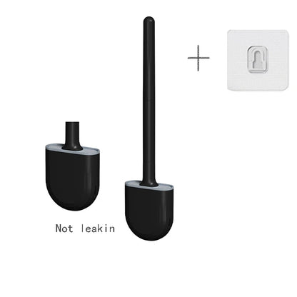 Wall Hanging Toilet Brush with Holder – Long Handled Silicone Toilet Brush with Soft Bristles WC Cleaning Brush Bathroom Accessory