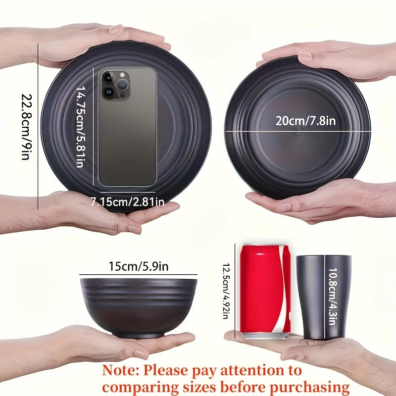 16-Piece Unbreakable Plastic Dinnerware Set, Microwave & Dishwasher Safe Plates, Bowls & Cups