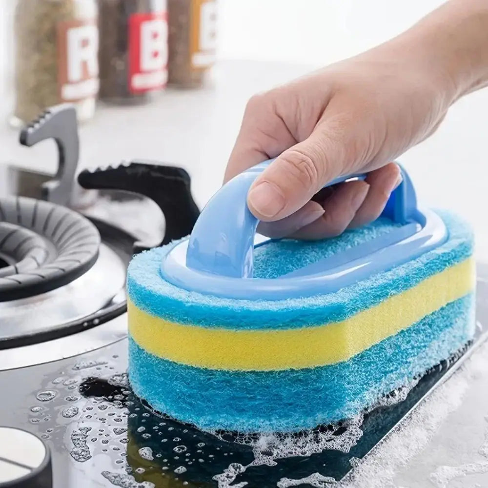 Cleaning Brush with Handle – Kitchen Sponge Wipe Thickened Bathroom Tile Cleaning Sponge Household Stain Removal Tool