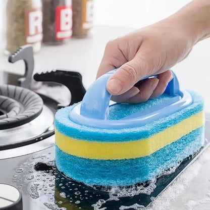 Cleaning Brush with Handle – Kitchen Sponge Wipe Thickened Bathroom Tile Cleaning Sponge Household Stain Removal Tool