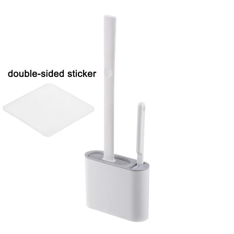 Wall Hanging Toilet Brush with Holder – Long Handled Silicone Toilet Brush with Soft Bristles WC Cleaning Brush Bathroom Accessory