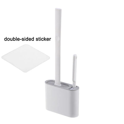 Wall Hanging Toilet Brush with Holder – Long Handled Silicone Toilet Brush with Soft Bristles WC Cleaning Brush Bathroom Accessory