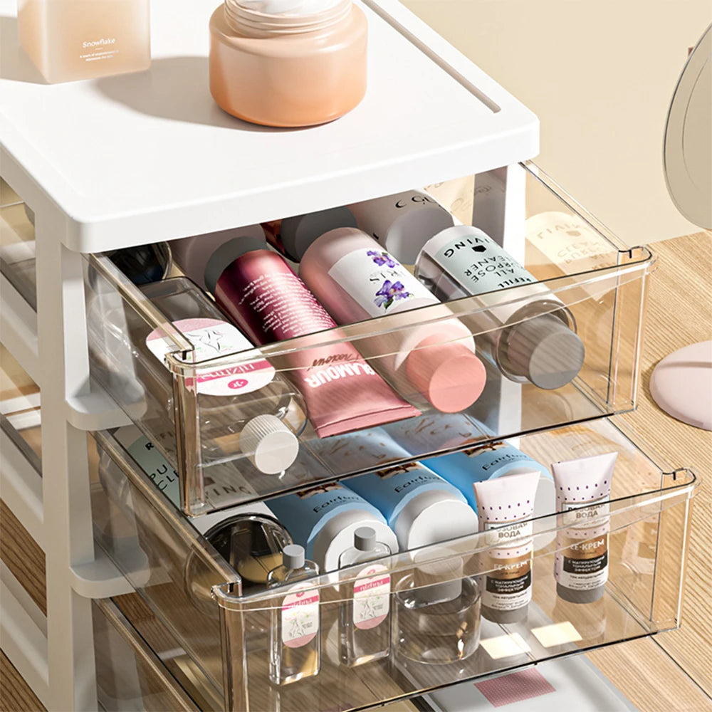 Clear Desktop Storage Box with Drawer – Heightened Plastic Table Organizer for Stationery & Cosmetics