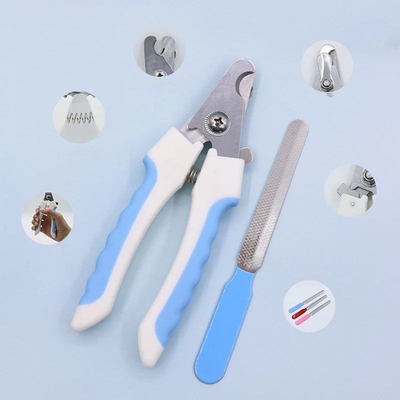 Stainless Steel Pet Nail Clipper with Straight Handle for Dogs and Cats, Professional Grooming Nail Scissors and Cleaning Tool Set