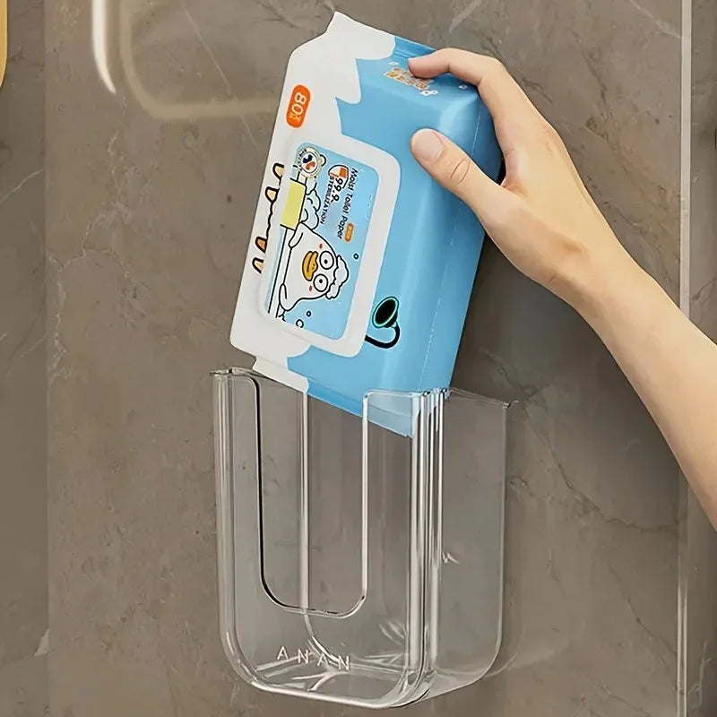 Wall Mounted Dual Compartment Wipes Case – Transparent Self-Adhesive Organizer for Kitchen, Bathroom & Bedroom
