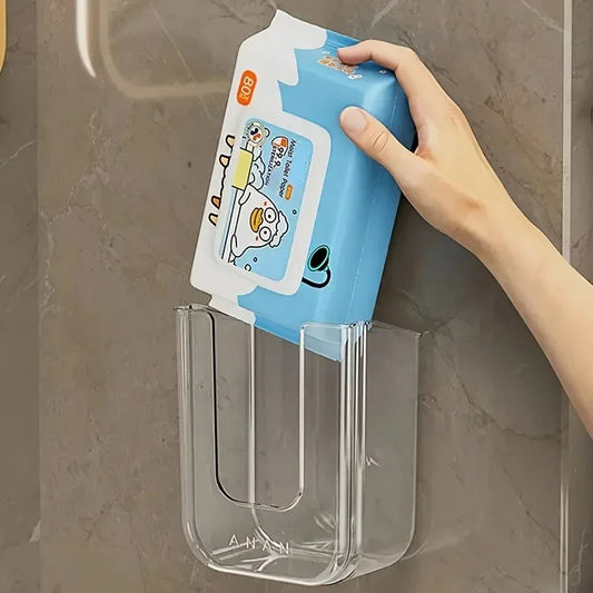 Wall Mounted Dual Compartment Wipes Case – Transparent Self-Adhesive Organizer for Kitchen, Bathroom & Bedroom