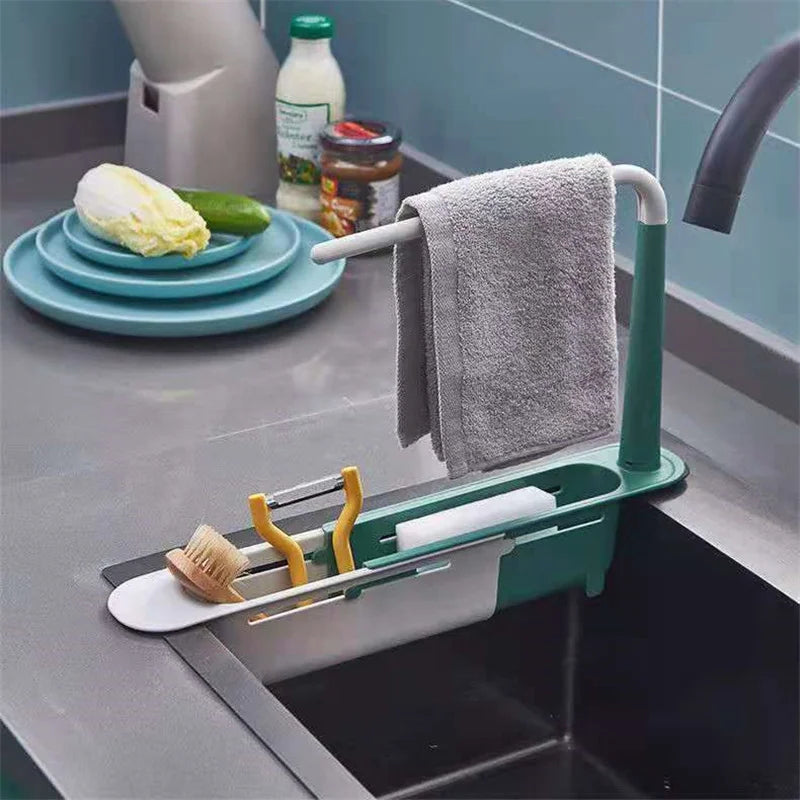 Telescopic Sink Shelf – Adjustable Kitchen Sink Organizer Soap & Sponge Holder Drain Rack
