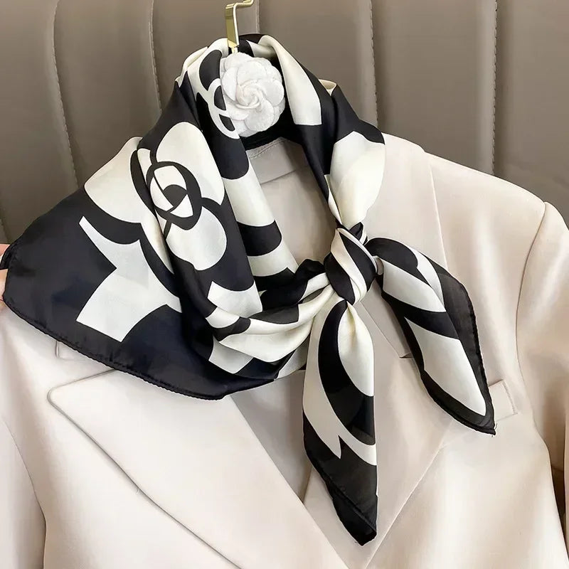 Luxury Printed Silk-Style Square Scarf for Women, Soft Satin Neckerchief Headband and Hair Ribbon, Fashion Hijab and Bag Accessory for Office and Daily Wear