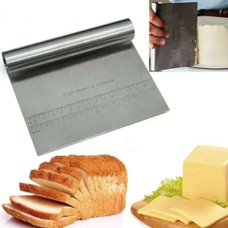 Stainless Steel Dough Scraper, Multifunctional Cake & Cream Scraper with Scale, Baking and Cutting Tool