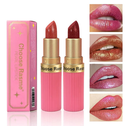 CHOOSE RASME Pearlescent Pink Glitter Velvet Lipstick, Metallic Matte Shimmer Waterproof Long-Lasting Moisturizing Diamond Lipstick, 3.5g