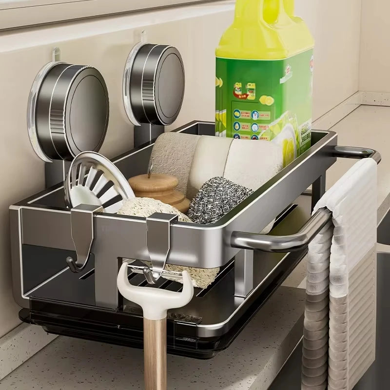 Suction Cup Wall-Mounted Kitchen Sink Storage Rack – Punch-Free Rag & Sponge Draining Organizer