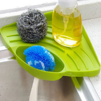 Multifunctional Kitchen Sink Triangle Storage Rack – Sponge Drainage Shelf & Utensil Organizer