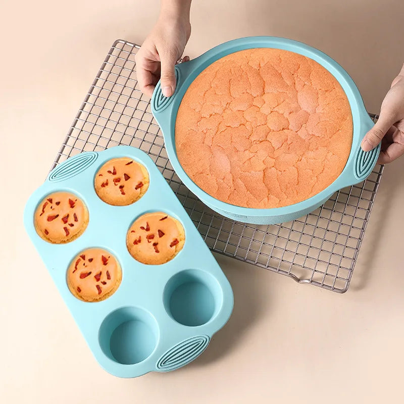 Silicone Cake Baking Mould Set – High-Temperature Resistant Oven Baking Pan for Cake, Bread, Toast, and Muffins