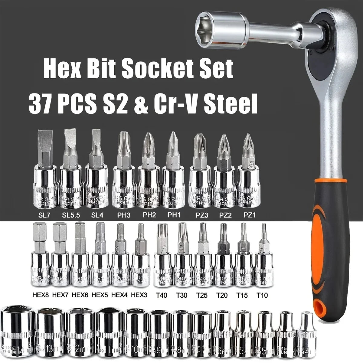 46-Piece Auto Repair Tool Kit, Combination Ratchet Wrench and Socket Set for Car Maintenance with Toolbox
