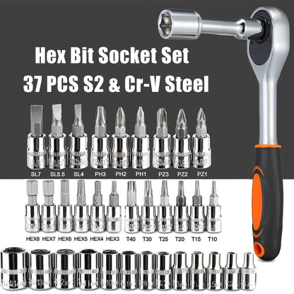 46-Piece Auto Repair Tool Kit, Combination Ratchet Wrench and Socket Set for Car Maintenance with Toolbox