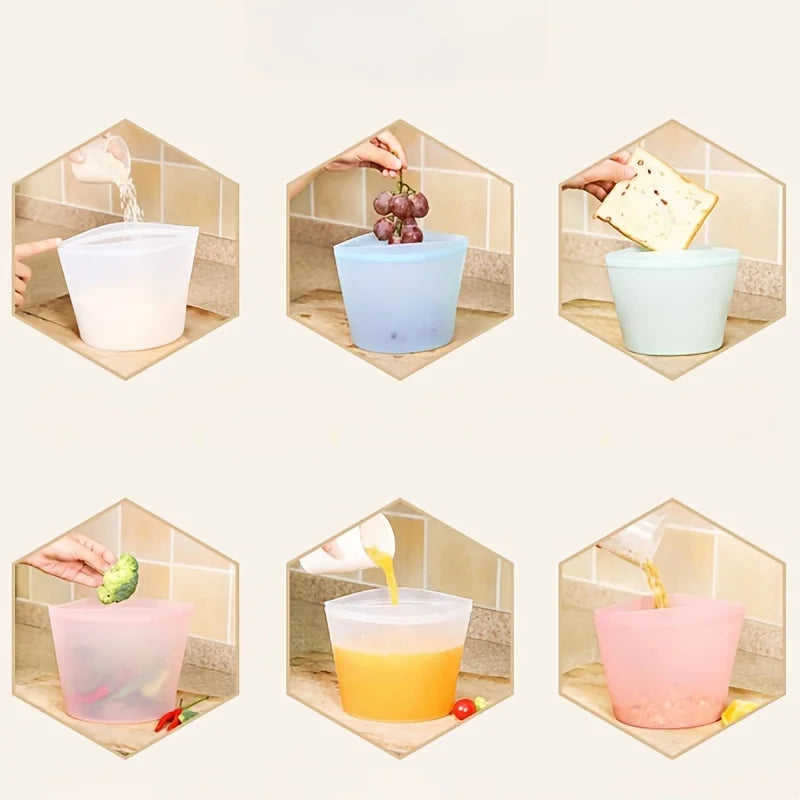 Silicone Food Containers – Reusable Leakproof Ziplock Storage Bags for Fridge and Freezer