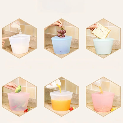 Silicone Food Containers – Reusable Leakproof Ziplock Storage Bags for Fridge and Freezer