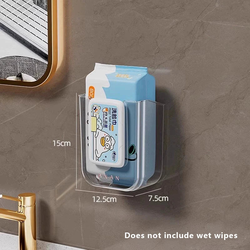 Wall Mounted Dual Compartment Wipes Case – Transparent Self-Adhesive Organizer for Kitchen, Bathroom & Bedroom
