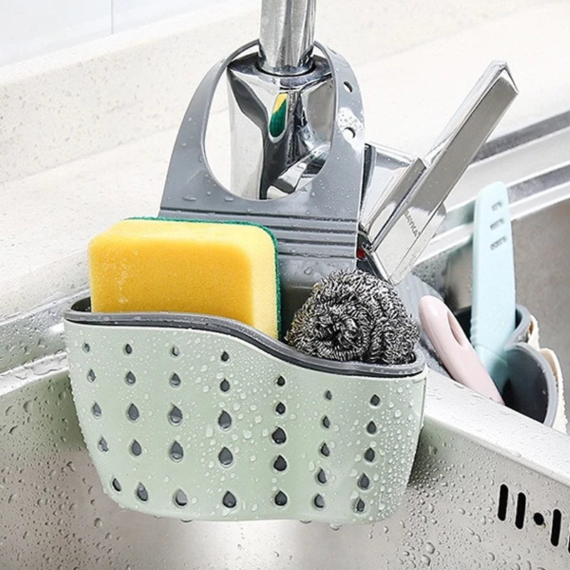 Kitchen Sink Storage Drain Basket – Adjustable Soap & Sponge Holder Hanging Shelf Organizer