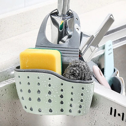 Kitchen Sink Storage Drain Basket – Adjustable Soap & Sponge Holder Hanging Shelf Organizer