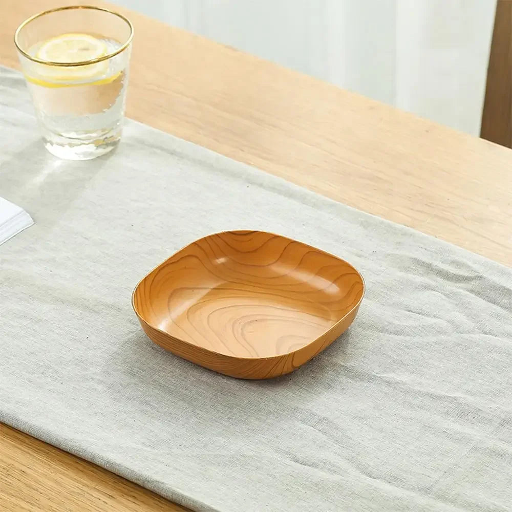 Japanese Style Imitation Wood Grain Square Plate, Simple Kitchen Tableware Dish for Dinner & Serving
