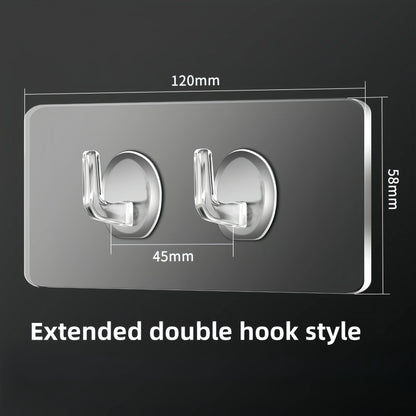 Self-Adhesive Wall Hooks, Transparent Heavy Duty Sticky Hooks for Kitchen, Bathroom, Door & Closet, Towel and Key Hook Set