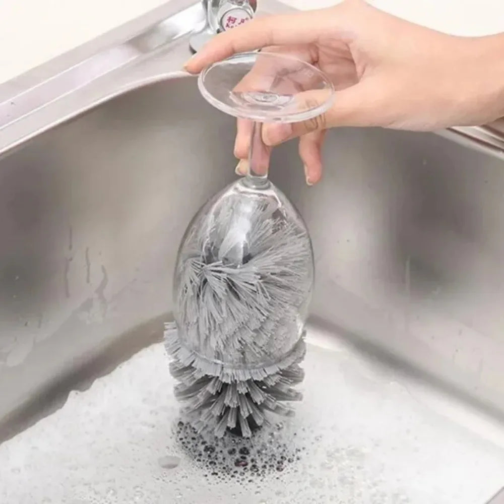 Sink Suction Cup Glass Brush – Upright Bottle & Wine Glass Cleaner with Durable Bristles