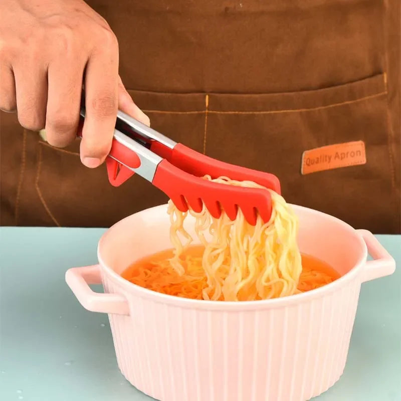 Food Tong Set – Stainless Steel Kitchen Tongs with Silicone Nylon Tips Non-Slip Cooking Clip Clamp for BBQ and Salad