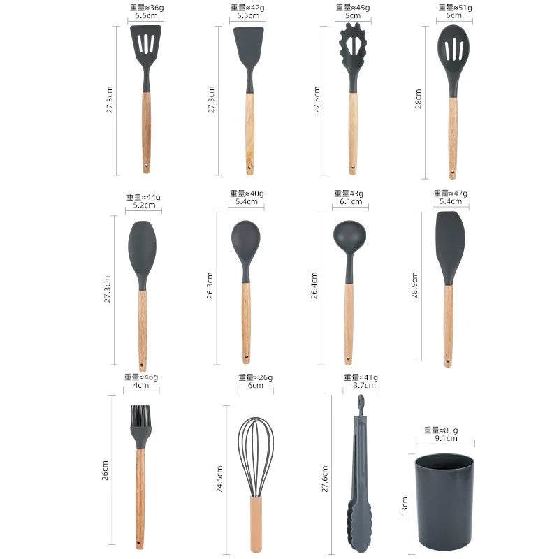 12-Piece Silicone Kitchen Utensil Set with Storage Block, Non-Scratch Cooking Tools & Spatulas
