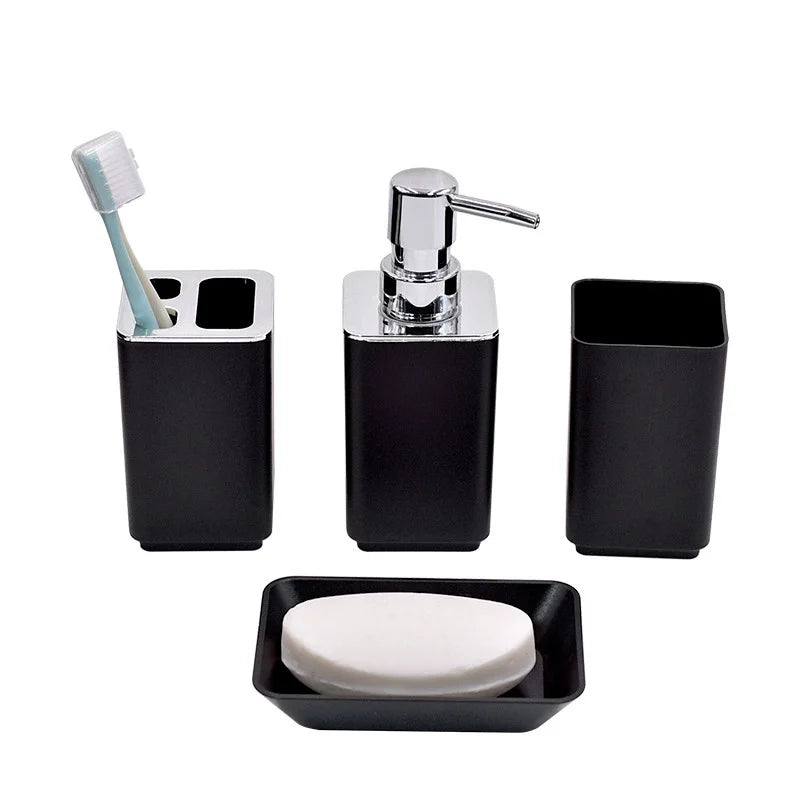 8PCS Bathroom Accessories Set, Plastic Storage Set with Soap Dispenser, Toilet Brush, Trash Can & Toothbrush Holder