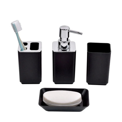 8PCS Bathroom Accessories Set, Plastic Storage Set with Soap Dispenser, Toilet Brush, Trash Can & Toothbrush Holder