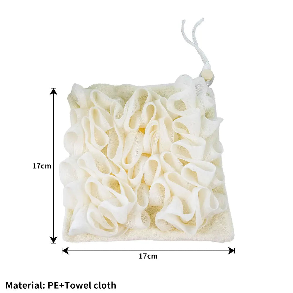Soft Exfoliating 2-In-1 Bath Loofah – Bath Ball Towel with Drawstring Soap Closure Reusable Mesh Shower Sponge