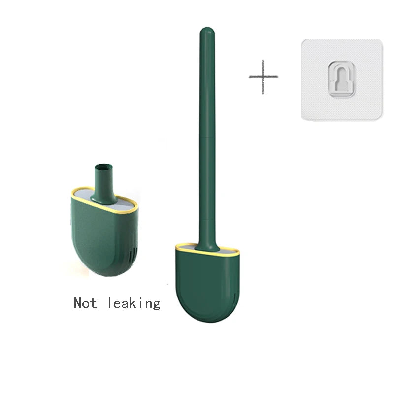 Wall Hanging Toilet Brush with Holder – Long Handled Silicone Toilet Brush with Soft Bristles WC Cleaning Brush Bathroom Accessory