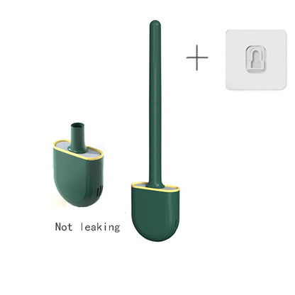 Wall Hanging Toilet Brush with Holder – Long Handled Silicone Toilet Brush with Soft Bristles WC Cleaning Brush Bathroom Accessory