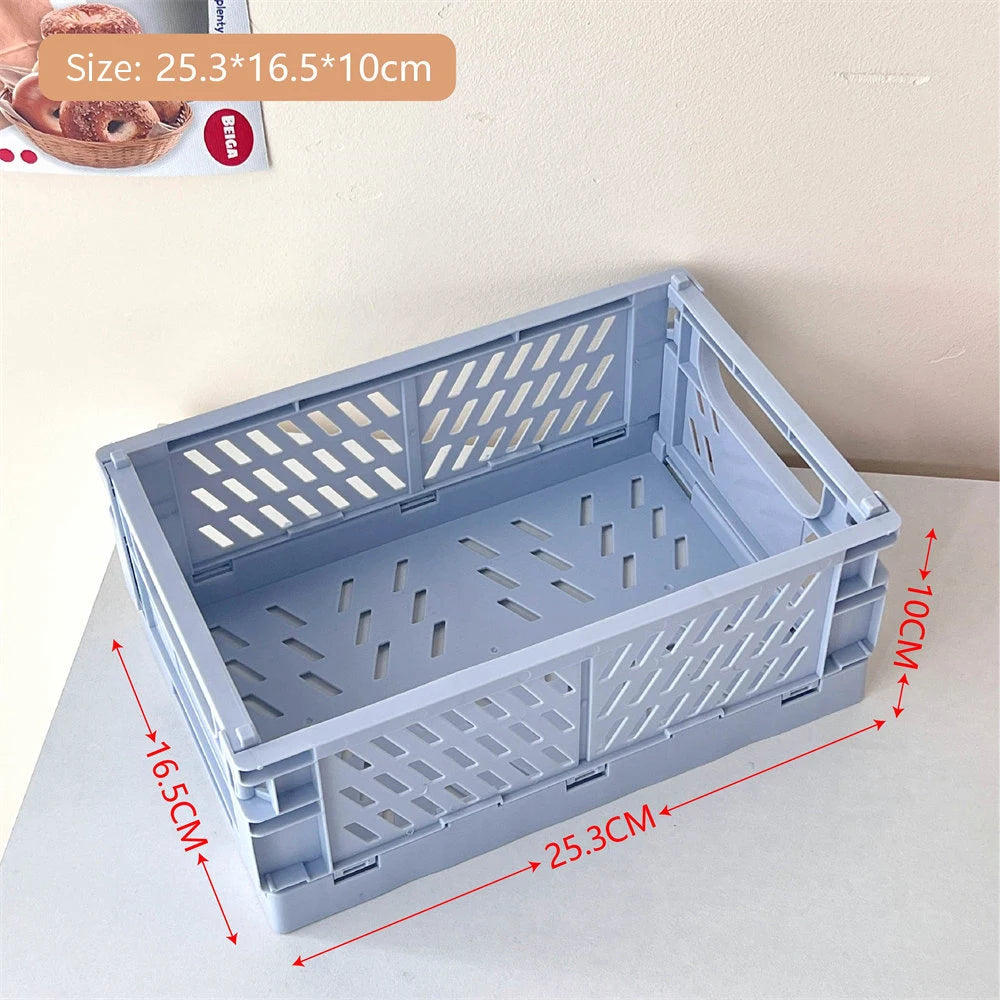 Collapsible Plastic Crate – Folding Storage Box Basket for Desktop, Cosmetics & Home Organization