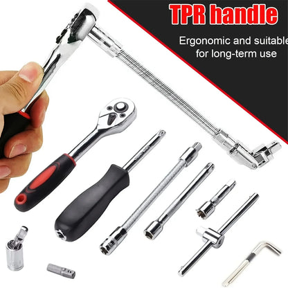 46-Piece Auto Repair Tool Kit, Combination Ratchet Wrench and Socket Set for Car Maintenance with Toolbox