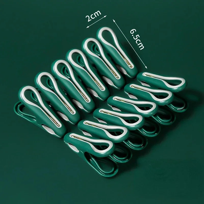 12PCS Clothes Pins with Storage Basket, Plastic Laundry Hanging Peg Clips for Socks, Underwear & Food Bags