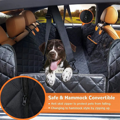 Waterproof Dog Car Seat Cover Hammock for Back Seat with Mesh Window, Side Zipper, and Full Seat & Door Protection for Pets