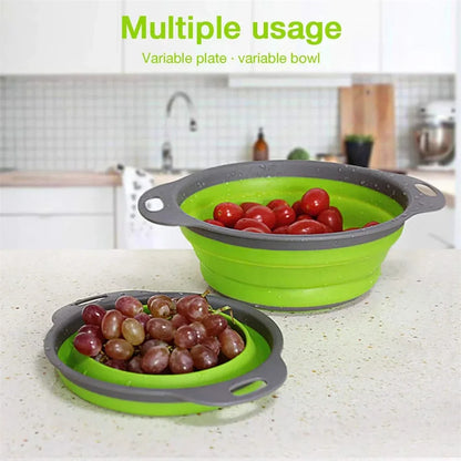 Collapsible Silicone Colander Strainer Basket, Foldable Vegetable and Fruit Washing & Draining Basket Kitchen Gadget
