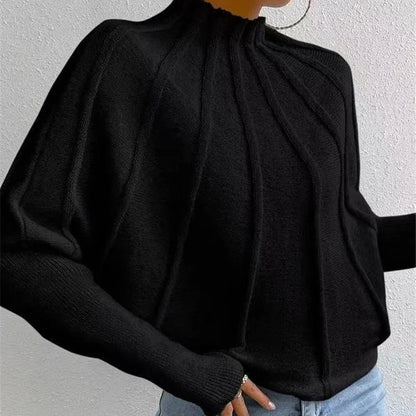 Women's Knitted Half-High Collar Sweater Batwing Sleeve Thickened Winter Style Pure Color  Sweaters Female