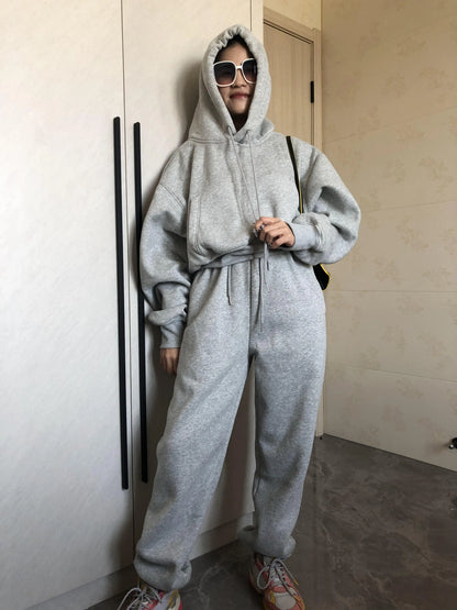 Women’s Fleece Hoodie and Jogger Pants 2-Piece Tracksuit Set, Warm Solid Color Sweat Suit for Fall and Winter Casual Sports Outfit