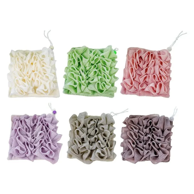 Soft Exfoliating 2-In-1 Bath Loofah – Bath Ball Towel with Drawstring Soap Closure Reusable Mesh Shower Sponge