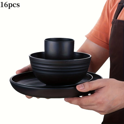 16-Piece Unbreakable Plastic Dinnerware Set, Microwave & Dishwasher Safe Plates, Bowls & Cups