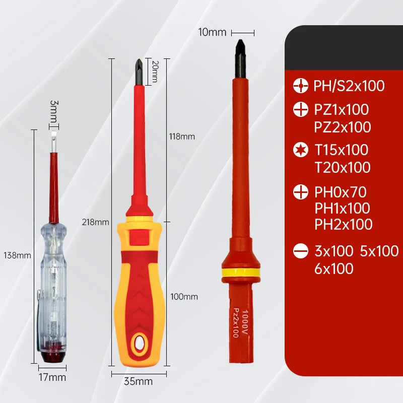 13-Piece Insulated Screwdriver Set, 1000V Electrician Repair Tool Kit with Changeable Chrome Vanadium Steel Bits