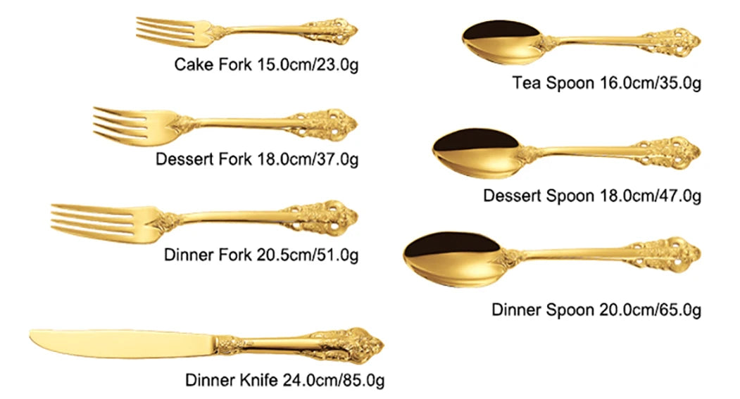 20/30PCS Luxury Gold & Silver Cutlery Set, Vintage Stainless Steel Flatware with Engraved Forks, Spoons & Knives