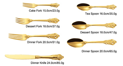 20/30PCS Luxury Gold & Silver Cutlery Set, Vintage Stainless Steel Flatware with Engraved Forks, Spoons & Knives