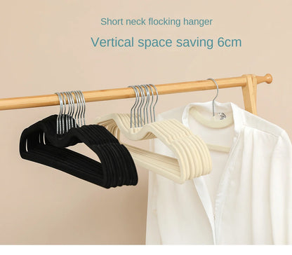 10PCS Flocking Plastic Clothes Hangers – Space-Saving Anti-Slip Short Neck Drying Hangers