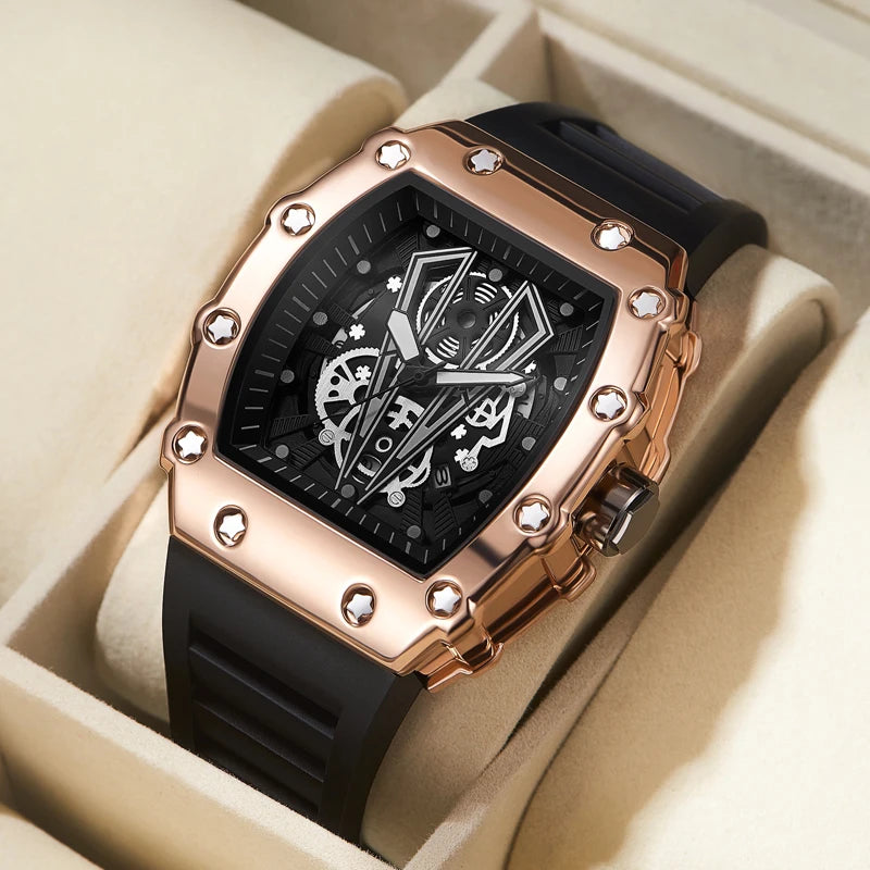 WLISTH Men’s Large Dial Square Quartz Watch, Waterproof Sport Wristwatch with Luminous Hands, Rubber Strap, and Calendar Display